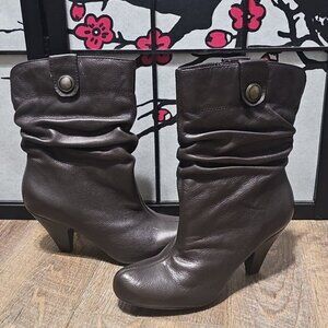 Arturo Chiang Dark Brown Leather Heeled Boots Size 9